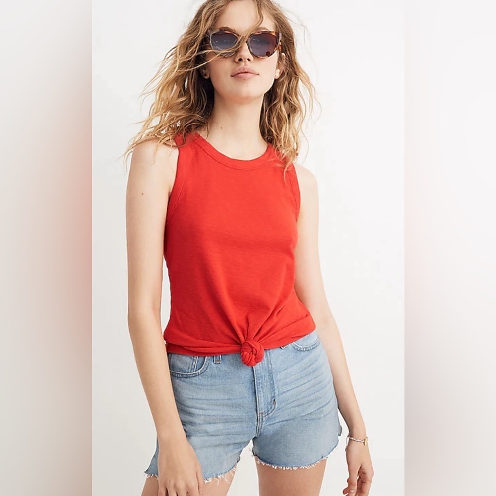 Madewell Audio Knot-Front Tank Top color rip persimmon size xxs